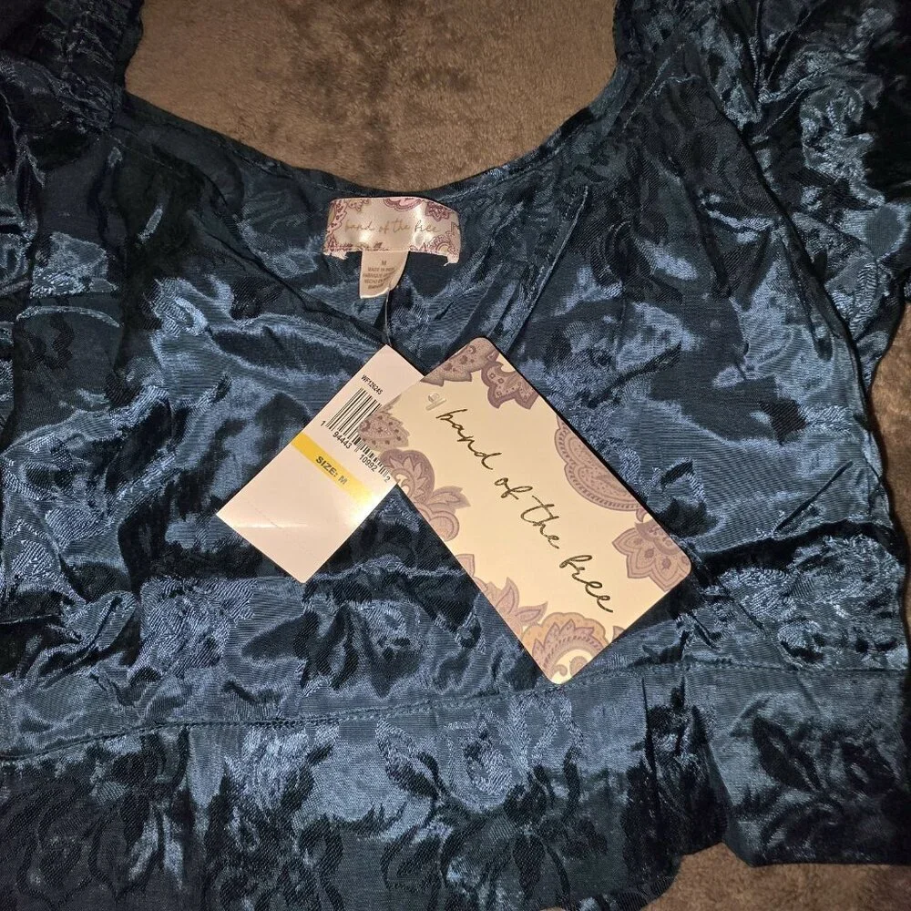 Band Of The Free Camille Wrap Crop Top Boho Teal NWT Medium - Picture 8 of 16